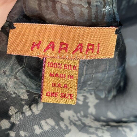 Harari 100% Silk Sheer Poncho Top Blouse Kaftan One Size Blue Black Abstract - Picture 5 of 6